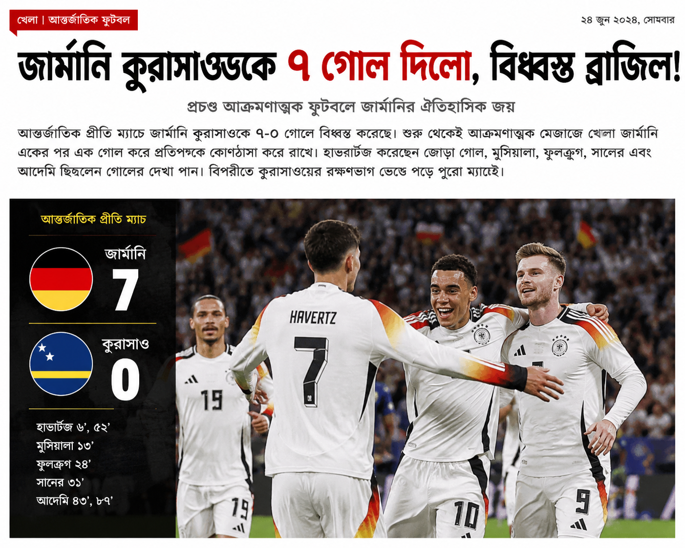 Germany Send Strong Message with 7-1 Win Against Curaçao